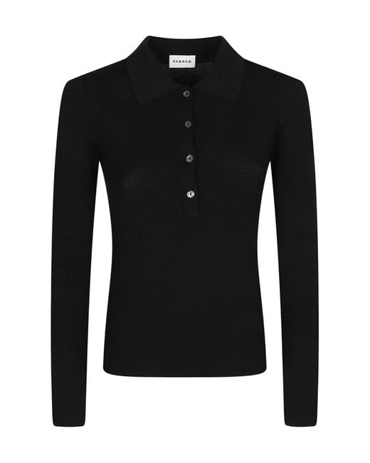P.A.R.O.S.H. Black Ribbed-Knit Polo Top