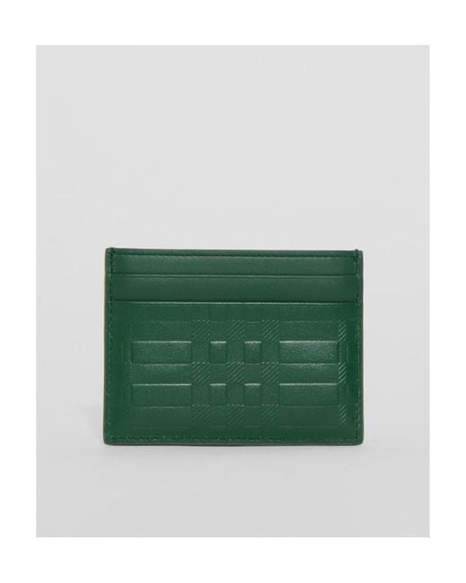 Burberry Green Plaid Embossed Card Holder for men