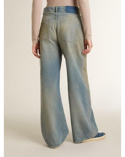 Golden Goose Deluxe Brand Blue Wide-Leg Distressed Embellished Jeans