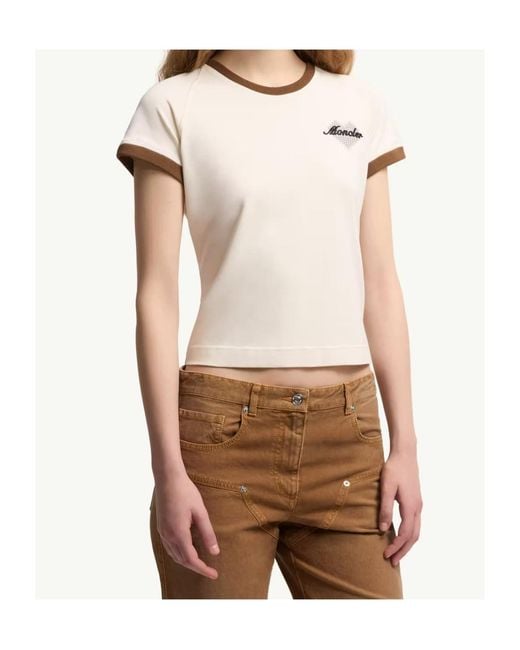 Moncler Natural Logo Embroidered Crewneck T-Shirt