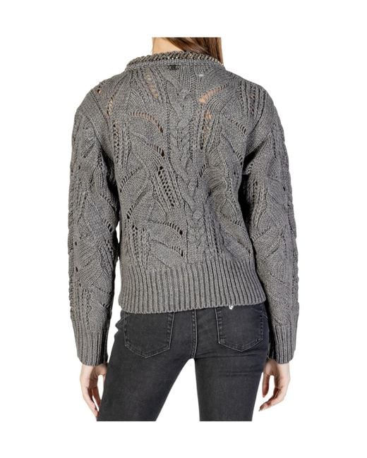 Liu Jo Gray Openwork Embellished Sweater