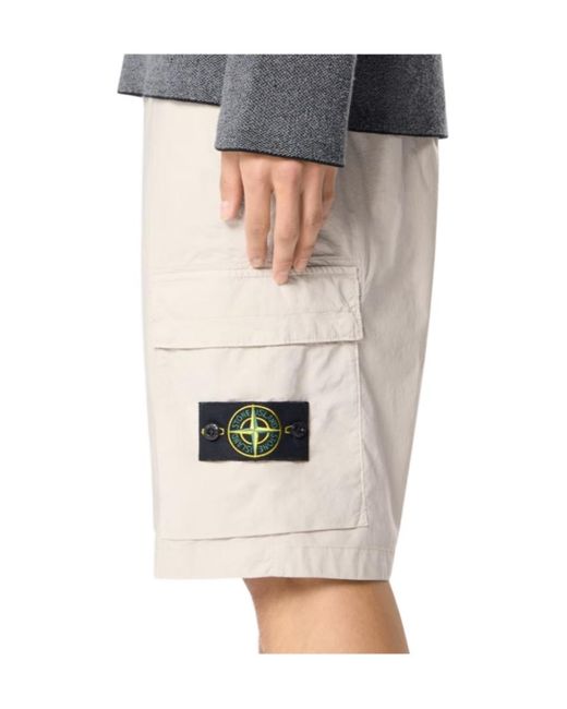 Stone Island White Logo Patch Cargo Bermuda Shorts for men