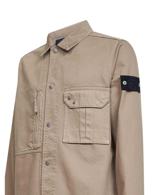 Stone Island Natural Compass Patch Denim Overshirt for men