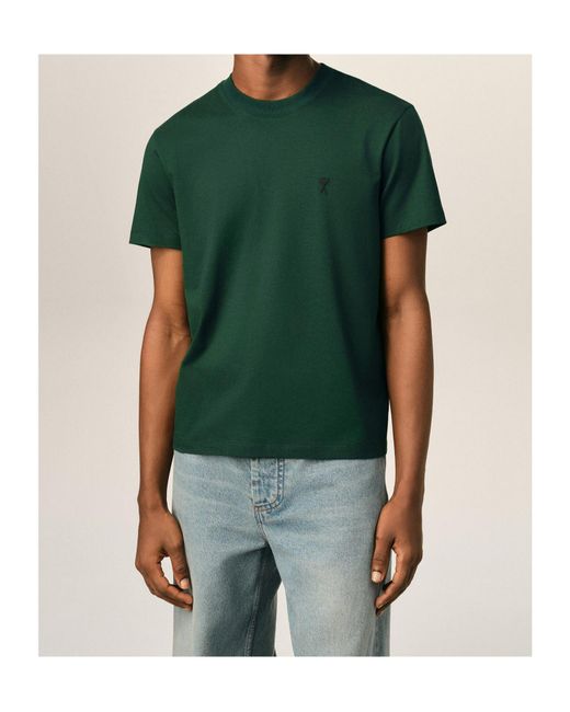 AMI Green Ami Logo Embroidered Crewneck T-Shirt for men