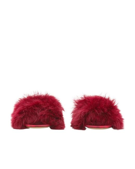 Burberry Red Jackie Open-Toe Shearling Sandals