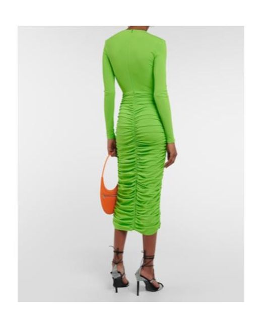 Alex Perry Green Presley Ruched Midi Dress