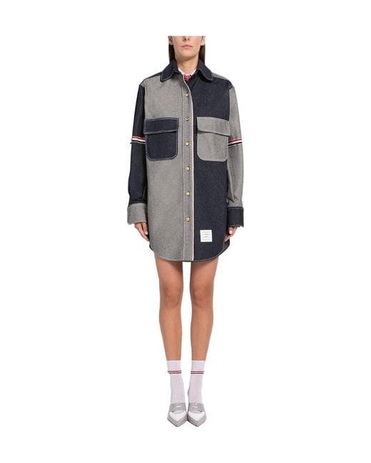 Thom Browne Gray Thom Contrasted Buttined Shirt Dress