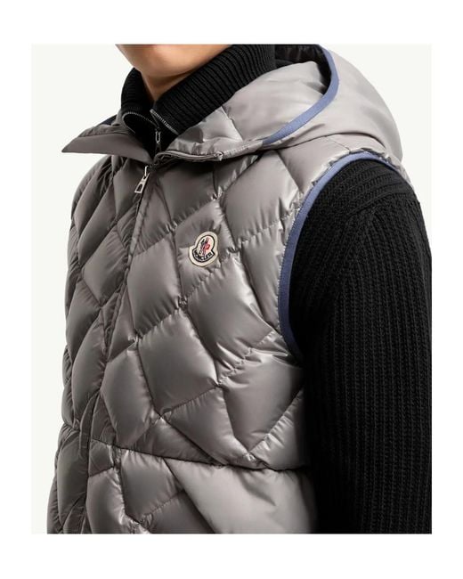 Moncler Gray Iarba Hooded Geometric Quilted Down Vest for men