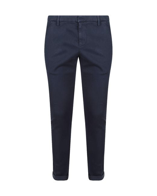 Dondup Blue Logo-Plaque Turn-Up-Hem Trousers for men