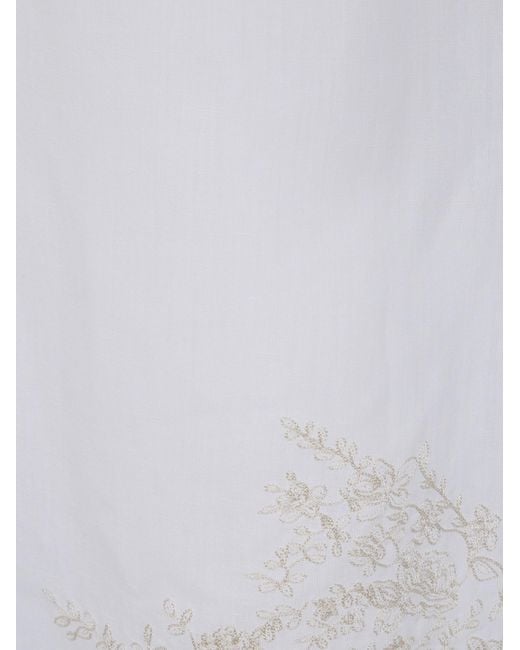 Semicouture White Floral-Embroidered V-Neck Tank Top