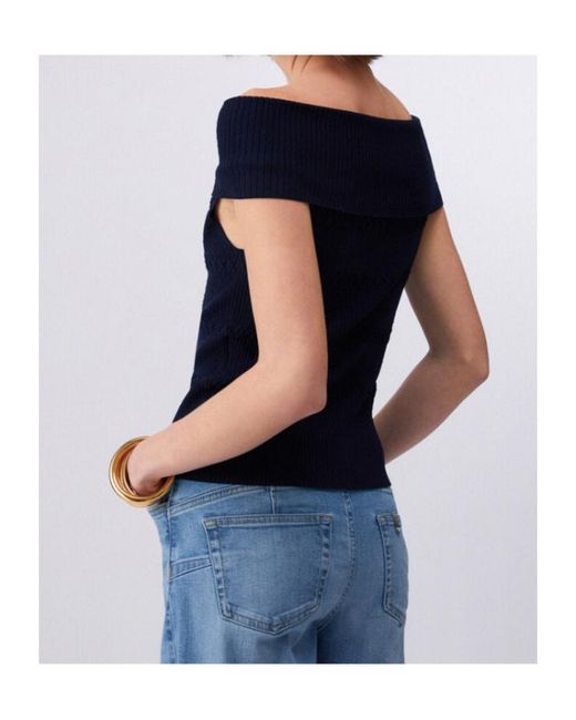 Liu Jo Blue Bardot-Neck Buttoned Top