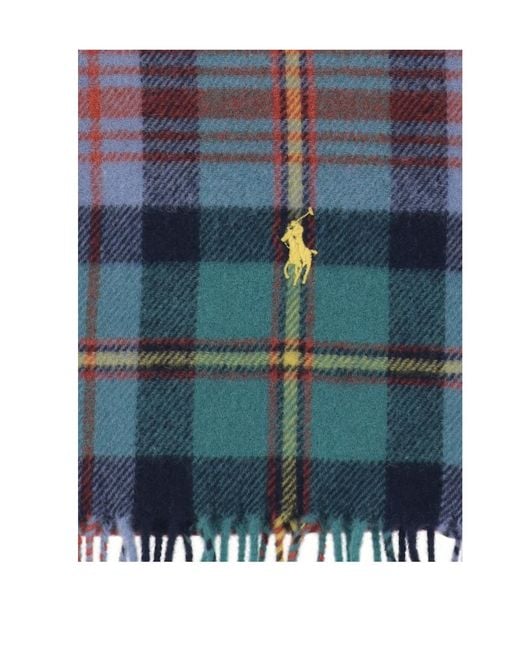 Polo Ralph Lauren Blue Checked Fringe Scarf for men
