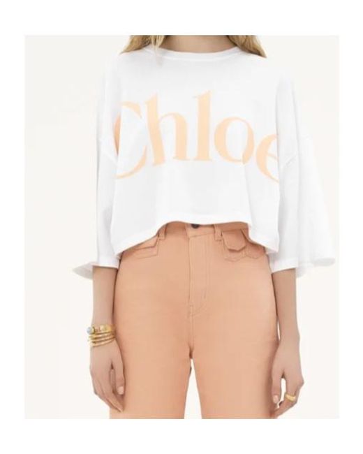 Chloé White Chloé Logo Printed Oversized Cropped T-Shirt