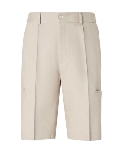 Fendi Natural Straight-Cut Pleated Bermuda Shorts for men