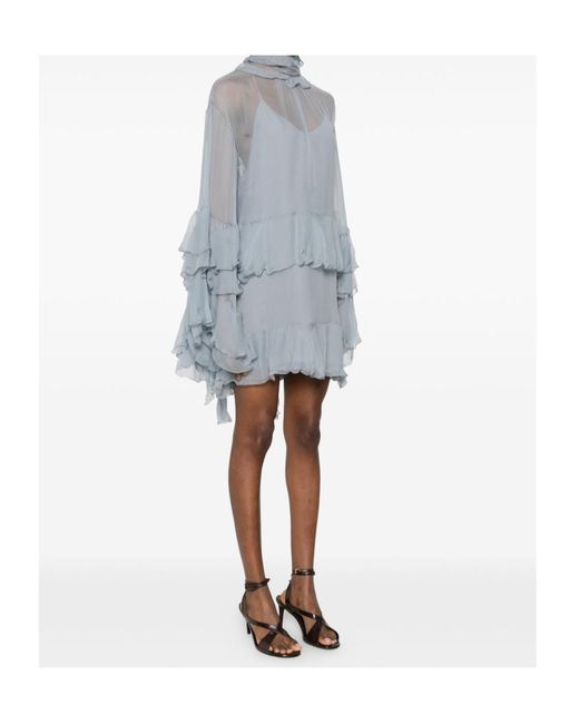 Chloé Blue Chloé Ruffled Sheer Mini Dress