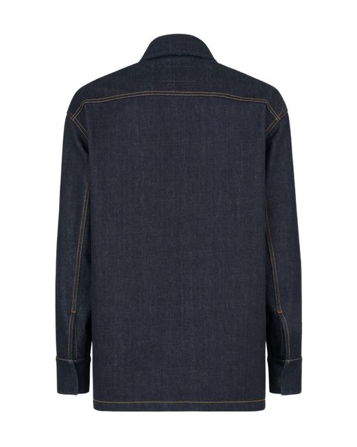 Fendi Blue Logo Embroidered Denim Jacket for men
