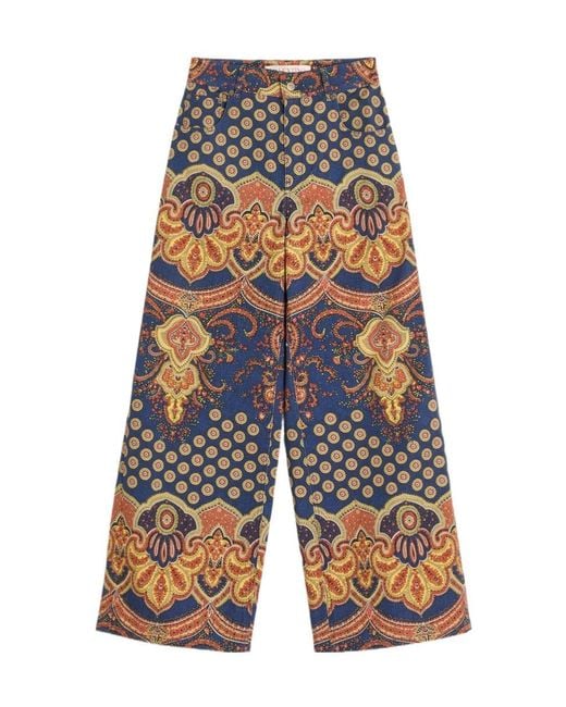 Valentino Blue Paisley-Printed Wide Leg Jeans