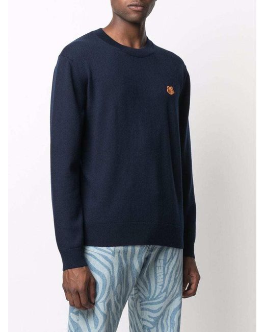 KENZO Blue Tiger Logo-Patch Jumper for men