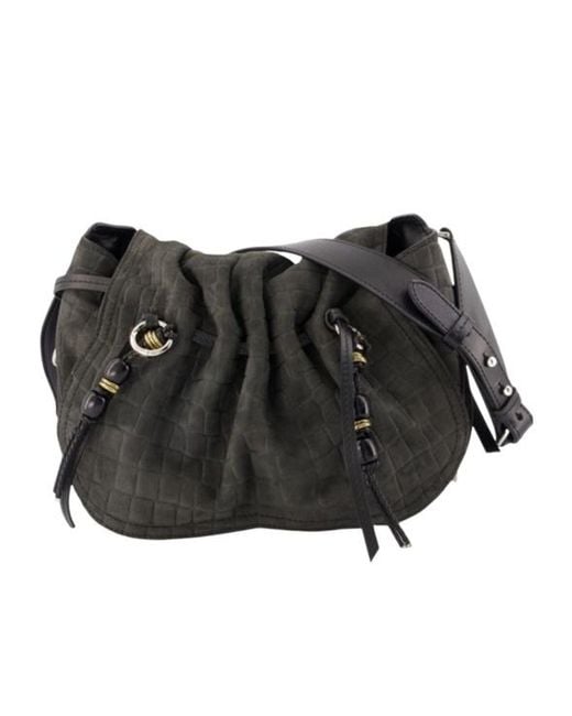 Isabel Marant Black Mesh Embossed Drawstring Pleated Shoulder Bag