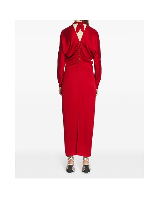 Lanvin Red Draped V-Neck Dress