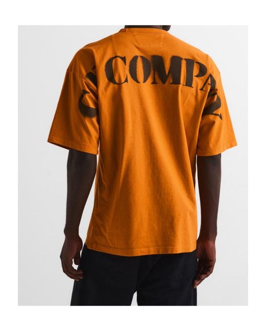 C P Company Orange Logo Crew Neck T-Shirt for men