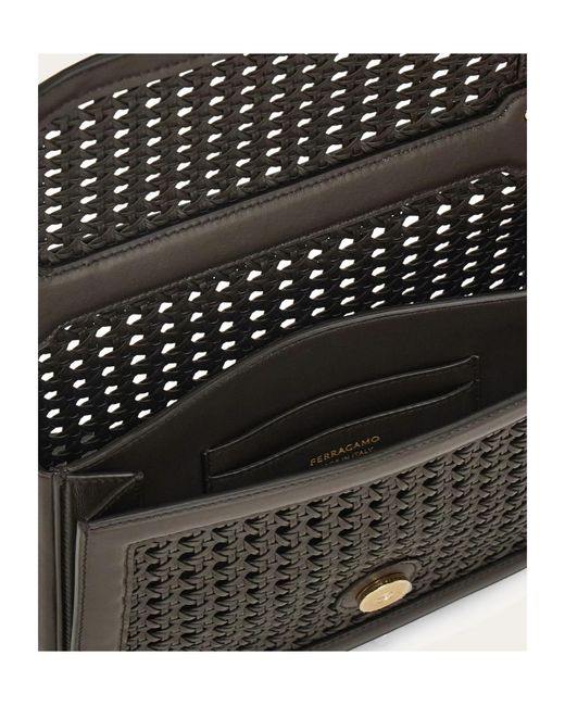 Ferragamo Black Double Gancini North-South Crossbody Bag (Xs)