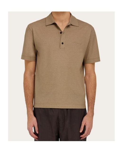 Ferragamo Natural Ferragamo Short-Sleeved Crewneck Polo Shirt for men