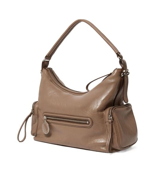 Stella McCartney Brown Dartmoor Cracked Patent Shoulder Bag