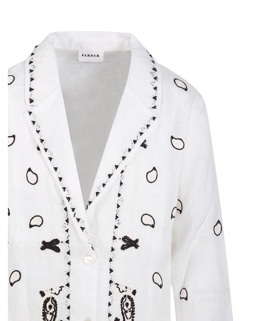 P.A.R.O.S.H. White P.A.R.O..H. Beach 26 Embroidered Blazer