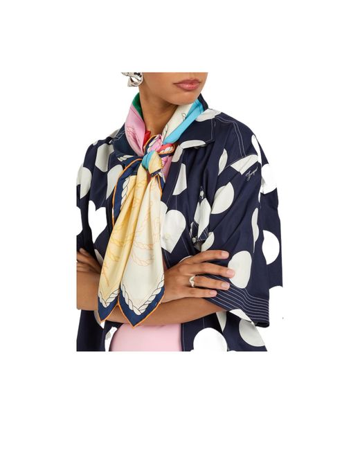 Jacquemus Blue Contrast Color Printed Silk Scarf