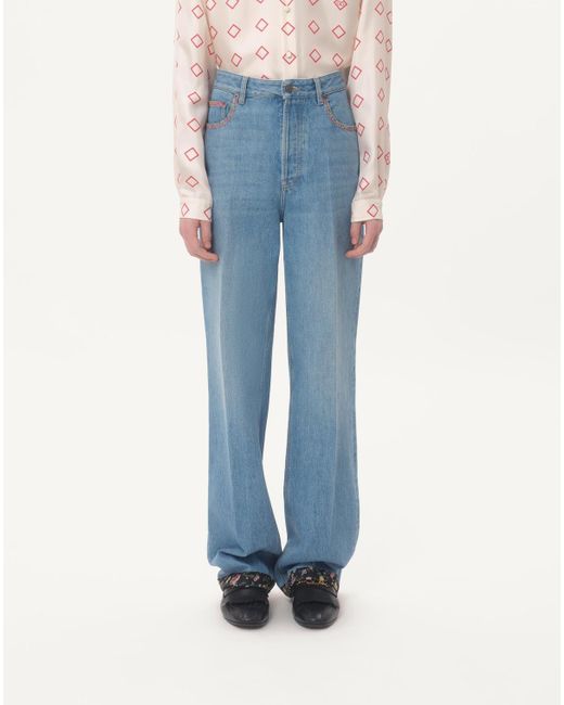 Valentino Blue Floral Trim Straight Leg Jeans for men