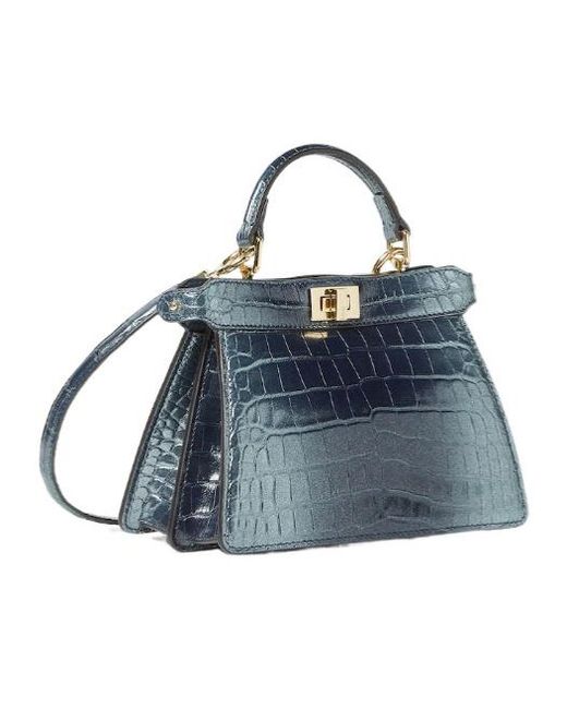 Fendi Blue Peekaboo Iseeu Petite Glitter-Effect Crocodile Bag