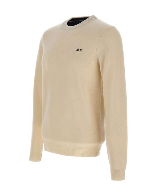 Sun 68 White Crew Neck Knitted Sweater for men