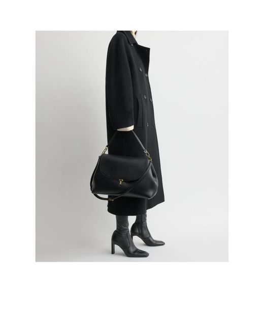 Totême Black Totême T-Lock Foldover Top Shoulder Bag