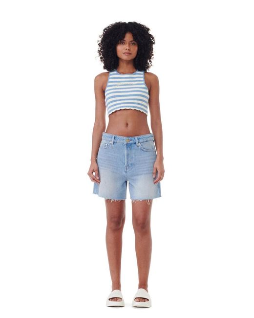 Ganni Blue Crochet Racerback Top