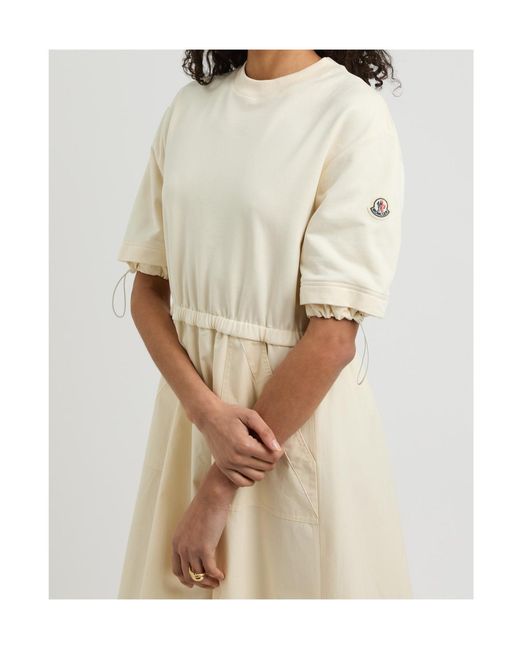 Moncler White Abito Cotton And Woven Midi Dress