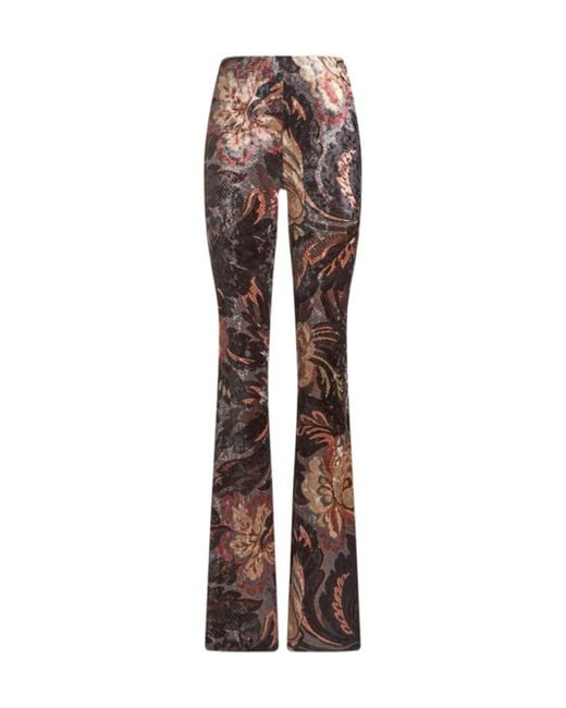 Etro Brown Floral Printed Chenille Trousers