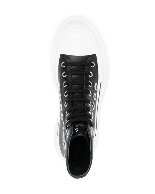 McQueen Black Joey Eyelet-Detailed High Top Sneakers for men