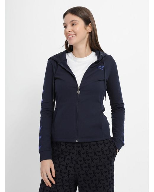 EA7 Blue Logo Hooded Casual Coat
