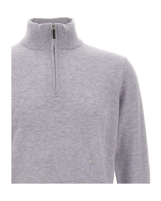 Kangra Cashmere Gray Kangra Half Zip Stand Collar Knitted Sweater for men