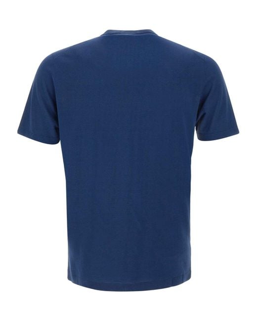 Kangra Cashmere Blue Kangra Crew Neck Cotton T-Shirt for men