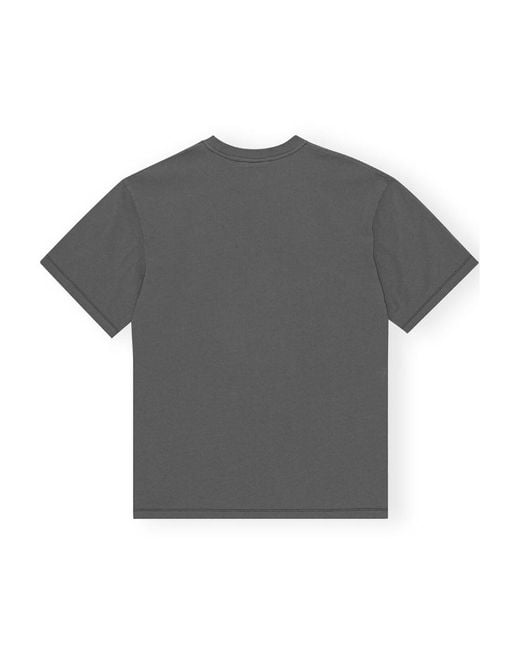 Ganni Gray Logo Printed Crewneck T-Shirt