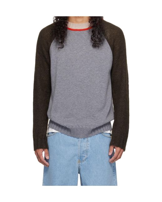Edward Cuming Gray Crew Neck Wool Knit Sweater for men