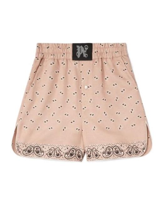 Palm Angels Natural Paisley-Printed Elastic Waist Shorts