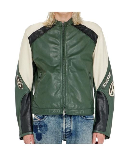 DIESEL Green L-Ahti Leather Jacket for men