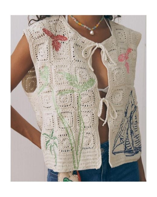 Maison Labiche White Piver Crochet Embroidered Gilet