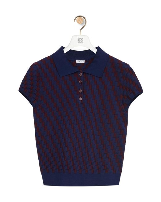 Loewe Blue Checked Knitted Polo Shirt