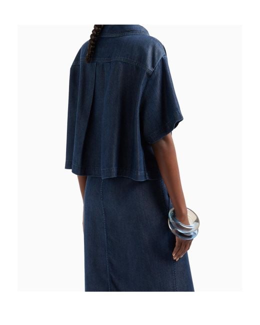 Giorgio Armani Blue Lyocell Short-Sleeved Shirt
