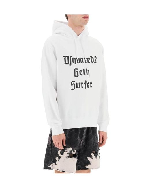DSquared² White Logo-Print Cotton Hoodie for men