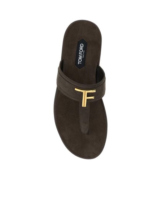 Tom Ford Brown Logo Plaque Thong Slippers for men